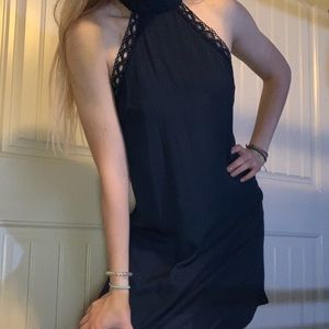 Navy Blue halter neck hoco dress with open back!